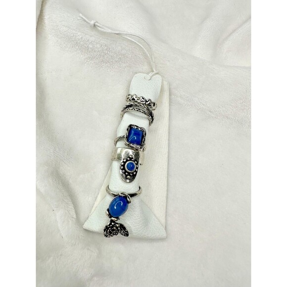 Free People Jewelry - NEW Free People Silver Tone Blue Stone Statement Rings Set of 5 Boho Jewelry